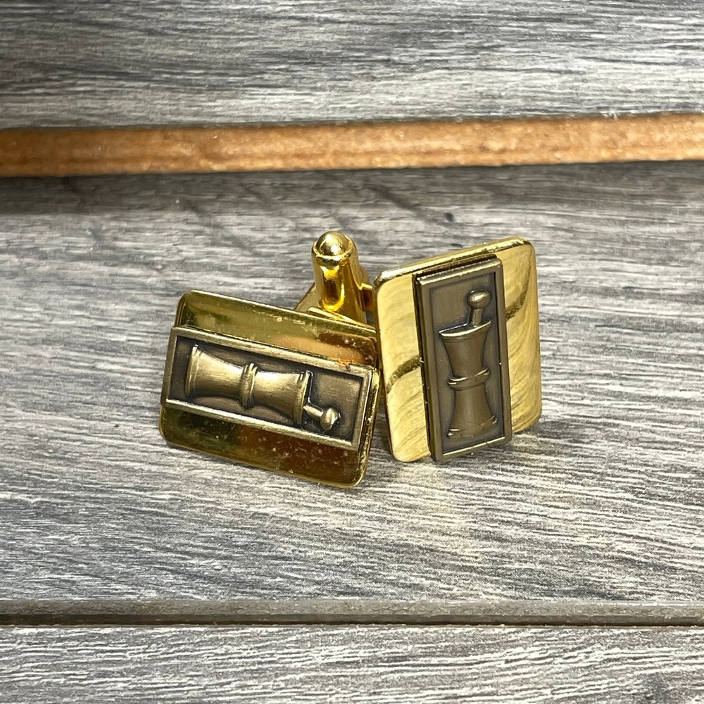 Vintage Unbranded Cufflinks Mens OS Gold Mortar and Pestle Pharmacy Apothecary